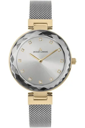 Jacques Lemans Quarzuhr Milano, 1-2139G, Armbanduhr, Damenuhr, Kristallsteine, Edelstahlarmband