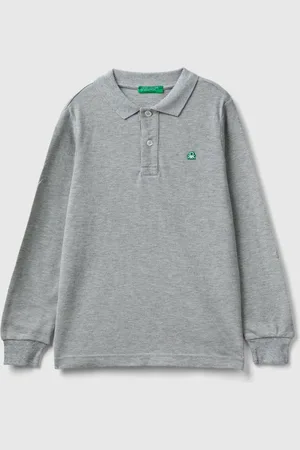 Benetton Langarm-Poloshirt mit Logostickerei an der Brust