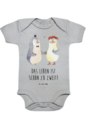 Mr. & Mrs. Panda Strampler Pinguin Heirat 12. - 18. Monat - Heather Grey - Geschenk, Hocheitstag (1-tlg) Nickelfreie Druckknöpfe - Verkäufer: