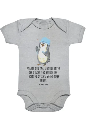 Mr. & Mrs. Panda Strampler Pinguin Duschen 12. - 18. Monat - Heather Grey - Geschenk, Lebensmott (1-tlg) Nickelfreie Druckknöpfe - Verkäufer: