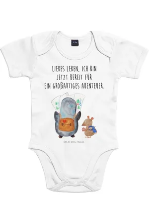 Mr. & Mrs. Panda Strampler Pinguin & Maus Wanderer 1. - 3. Monat - Heather Grey - Geschenk, Baby (1-tlg) Hochwertige BIO-Baumwolle - Verkäufer: