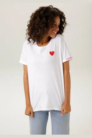 Aniston T-Shirt mit Herz-Applikation und bedrucktem Rücken