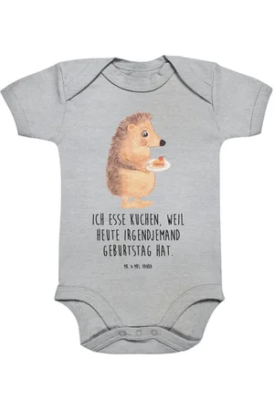 Mr. & Mrs. Panda Strampler Igel Kuchenstück 3. - 6. Monat - Heather Grey - Geschenk, Babykleidun (1-tlg) Nickelfreie Druckknöpfe - Verkäufer: