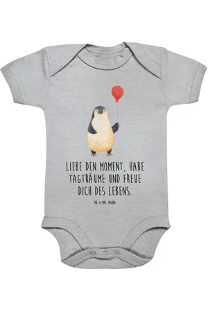Mr. & Mrs. Panda Strampler Pinguin Luftballon 12. - 18. Monat - Heather Grey - Geschenk, Babykle (1-tlg) Niedliche Designs - Verkäufer: