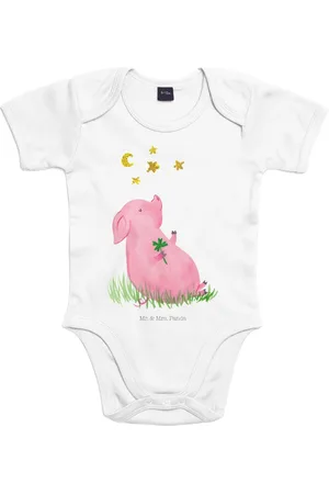 Mr. & Mrs. Panda Strampler Schwein Glück 1. - 3. Monat - Heather Grey - Geschenk, Baby Erstausst (1-tlg) Einfache Pflege - Verkäufer: