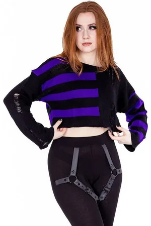 Vixxsin Strickpullover Violetta Strick Pulli Emo Punk Nu Goth Gestreift - Verkäufer: Schompi Trading e.K.