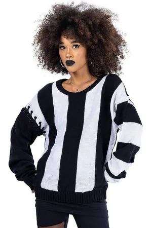 Heartless Sweatshirt Stranger Strickpulli Gothic Punk Gestreift Schnürung - Verkäufer: Schompi Trading e.K.