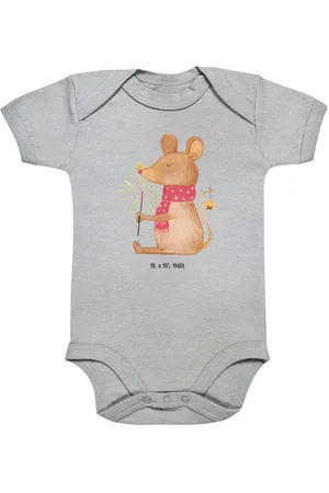Mr. & Mrs. Panda Strampler Maus Weihnachten 12. - 18. Monat - Heather Grey - Geschenk, Baby Erst (1-tlg) Nickelfreie Druckknöpfe - Verkäufer: