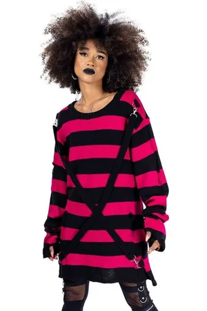 Heartless Strickpullover Oriana Strickpulli Pink Goth Punk Gestreift Grunge Distressed - Verkäufer: Schompi Trading e.K.