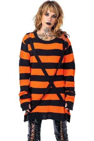 Heartless Strickpullover Oriana Strickpulli Goth Punk Gestreift Grunge Distressed - Verkäufer: Schompi Trading e.K.