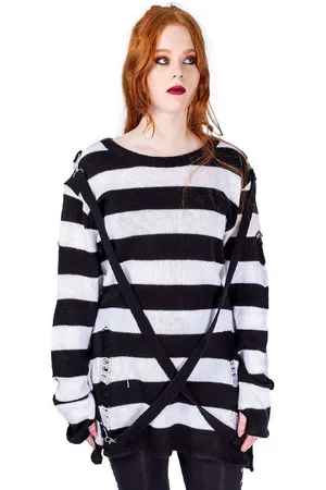 Heartless Strickpullover Oriana Strickpulli Goth Punk Gestreift Grunge Distressed - Verkäufer: Schompi Trading e.K.