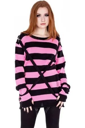Heartless Strickpullover Oriana Strickpulli Goth Punk Gestreift Grunge Distressed - Verkäufer: Schompi Trading e.K.