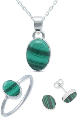 mantraroma Schmuckset 925er Silber mit Malachit (Schmuckset aus 925 Silber) - Verkäufer: