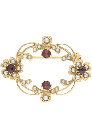 JuwelmaLux Brosche Brosche 585/000 (14 Karat) Gelbgold mit Granat und Süßwasse - Verkäufer: Juwelier-Bacak