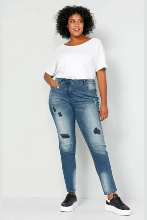 Angel of Style 5-Pocket-Jeans Boyfriend-Jeans Glitzer Totenköpfe Destroy-Effekte - Verkäufer: Popken Fashion Group
