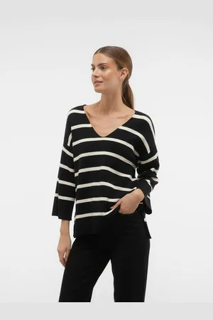 VERO MODA Strickpullover Legerer Feinstrick Pullover Weicher Streifen Sweater VMSABA VMSABA 3/4 V-NCK STRIPE PULLOVER GA NOOS - Verkäufer: ARIZONAS