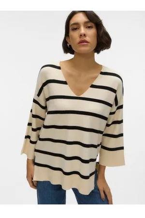 VERO MODA Strickpullover Legerer Feinstrick Pullover Weicher Streifen Sweater VMSABA VMSABA 3/4 V-NCK STRIPE PULLOVER GA NOOS - Verkäufer: ARIZONAS