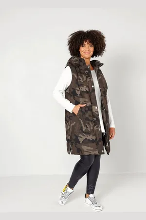 Angel of Style Steppweste Long-Steppweste Straight Fit Camouflage Kapuze - Verkäufer: Popken Fashion Group