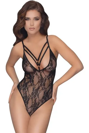 Cottelli Collection Body Transparenter Spitzen-Body - (1-tlg) Stretchbänder mit Ringen im tiefen Dekolleté - Verkäufer: Sandritas