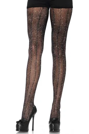 Leg Avenue Feinstrumpfhose Glitzernde Häkelstrumpfhose Gehäkelte Tights mit jeder Menge Glitter - Verkäufer: MASKWORLD