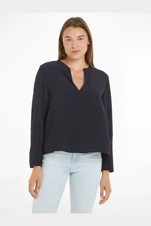 Tommy Hilfiger Langarmbluse VISCOSE CREPE V-NECK BLOUSE in Unifarbe