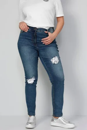 Miamoda Regular-fit-Jeans Jeans Slim Fit destroyed mit Pailletten 5-Pocket - Verkäufer: Popken Fashion Group