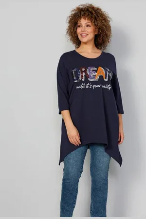 Miamoda Longshirt Longshirt Pailletten-Schriftzug Zipfelsaum - Verkäufer: Popken Fashion Group