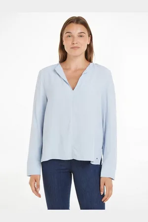Tommy Hilfiger Langarmbluse VISCOSE CREPE V-NECK BLOUSE in Unifarbe