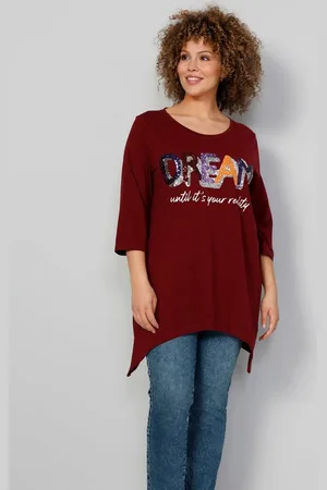 Miamoda Longshirt Longshirt Pailletten-Schriftzug Zipfelsaum - Verkäufer: Popken Fashion Group