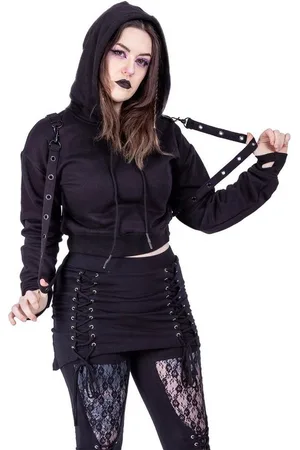 Heartless Hoodie Crop Kapuzenpullover Kyda Hood Gothic Riemen Punk Strapsen - Verkäufer: Schompi Trading e.K.