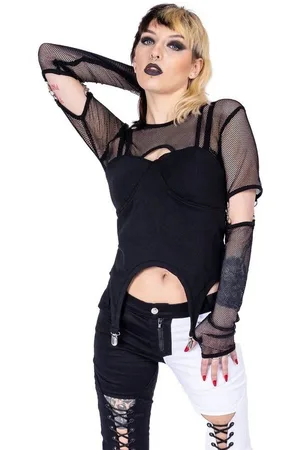 Heartless Crop-Top Lisha Gothic Netz Oberteil Punk Shirt Rave Mesh Cyberpunk - Verkäufer: Schompi Trading e.K.
