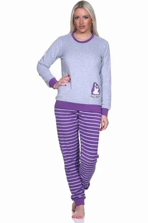 Normann Pyjama Damen Frottee Pyjama langarm mit Bündchen und Pinguin Stickerei - Verkäufer: Fairway
