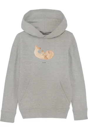 Mr. & Mrs. Panda Hoodie Robbe Liegen 7-8 Jahre (122/128) - Heather Grey - Geschenk, Jungen Ho (1-tlg) Handgefertigt - Verkäufer:
