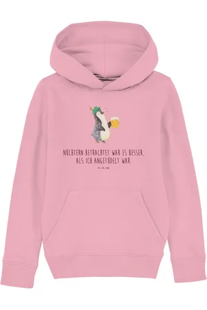 Mr. & Mrs. Panda Hoodie Pinguin Bier 12-14 Jahre (152/164) - Cotton Pink - Geschenk, Jungen K (1-tlg) Handgefertigt - Verkäufer: