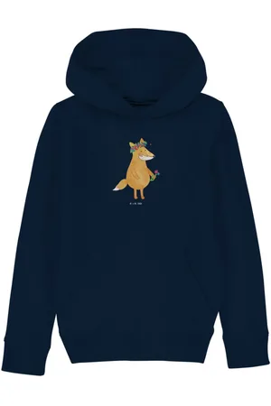 Mr. & Mrs. Panda Hoodie Fuchs Blumen 9-11 Jahre (134/146) - French Navy - Geschenk, Jungen Ob (1-tlg) Handgefertigt - Verkäufer: