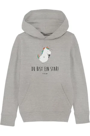 Mr. & Mrs. Panda Hoodie Einhorn Sänger 12-14 Jahre (152/164) - Heather Grey - Geschenk, Junge (1-tlg) Handgefertigt - Verkäufer:
