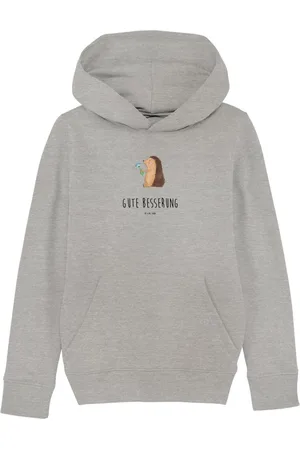Mr. & Mrs. Panda Hoodie Igel Blumen 7-8 Jahre (122/128) - Heather Grey - Geschenk, Jungen Kle (1-tlg) Nachhaltigkeit - Verkäufer: