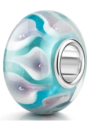 Materia Bead Glasperle mit Tropfenmuster Lila Weiß 805, Hülse aus 925 Sterling Silber - Verkäufer: Schmuck