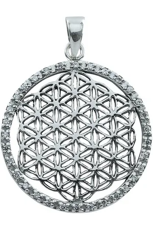 Saraswati Kettenanhänger Anhänger "Blume des Lebens" mit 32 Zirkonia Messing versilbert 3,4g 3c - Verkäufer: Devananda