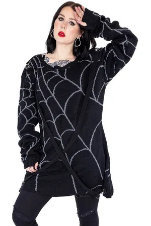 Heartless Strickpullover Spider Web Jumper Gothic Riemen Spinnennetz Sweater - Verkäufer: Schompi Trading e.K.