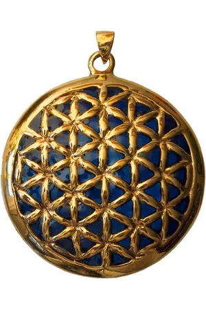 Saraswati Kettenanhänger Anhänger "Blume des Lebens" Bronze, innen blau emailliert, 4,5cm - Verkäufer: Devananda