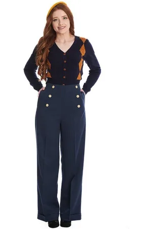 Banned Retro Marlene-Hose Retro Adventures Ahead Navy Vintage Trousers 40er Jahre Stil - Verkäufer: Schompi Trading e.K.