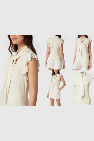 Ralph Lauren Blusentop Volants Flounces Blouse Kurze Ärmel mit Volants, V-Ausschnitt und Schalkragen zum Knoten - Verkäufer: eldigo
