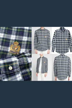 Ralph Lauren Langarmhemd Crest Karohemd Button-Down Hemd mit Wappenstickerei Knopfleiste, Rückenfalte, abgerundeter Saum, lange Ärmel - Verkäufer: eldigo
