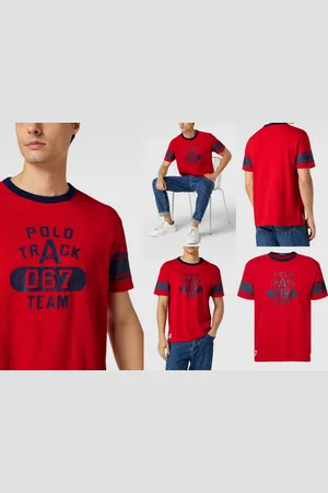 Ralph Lauren T-Shirt Track Team Reines Baumwollshirt Classic Fit Rippbündchen am Ausschnitt, kontrastierende Streifen, Label-Print - Verkäufer: eldigo