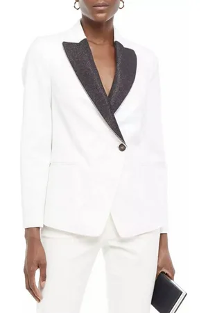 Brunello Cucinelli Jackenblazer Blazer Sakko mit Perlenverzierung Metallic-Crêpe-Besatz Schimmernde spitze Revers im Tuxedo-Stil - Verkäufer: eldigo