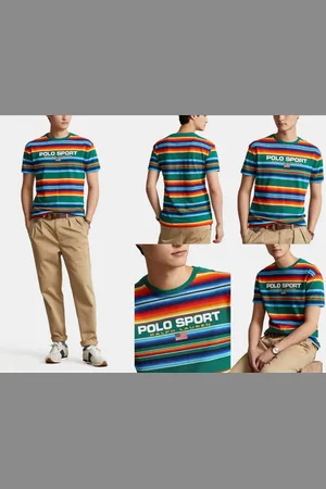 Ralph Lauren T-Shirt Retro Streifen Desert Awning Stripe Forest Color-Blocking-Streifen mit aufgedrucktem Markenlogo - Verkäufer: eldigo