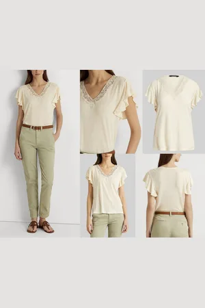 Ralph Lauren Blusentop SIGLAY LINEN V-Neck Ruffle - Verkäufer: eldigo