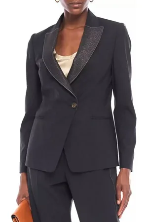 Brunello Cucinelli Jackenblazer Einreihiger Jacke mit Metallic-Crêpe-Besatz und Perlenverzierung Spitzrevers mit funkelnden Stoffakzenten - Verkäufer: eldigo