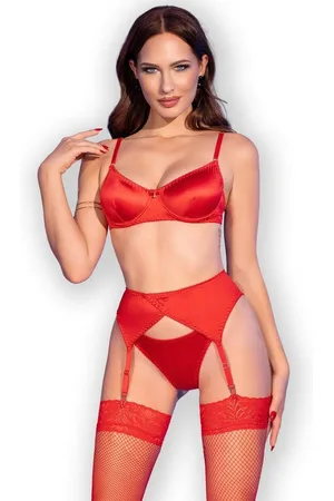 Chilirose Set: Bügel-BH Strapse-Set in aus Satin mit Strümpfen (Set) - Verkäufer: Andalous Dessous